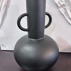 Crate and Barrel Leanne Ford Merriman Black Matte Glaze Vase Decor Sculpture CB2